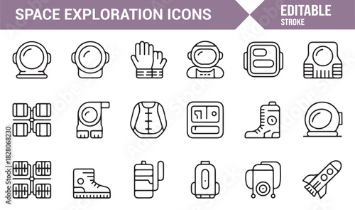 Space mission icon bundle including helmets, tanks, and modules