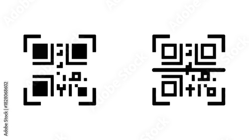 Two black and white icon set of qr code symbol with finder pattern