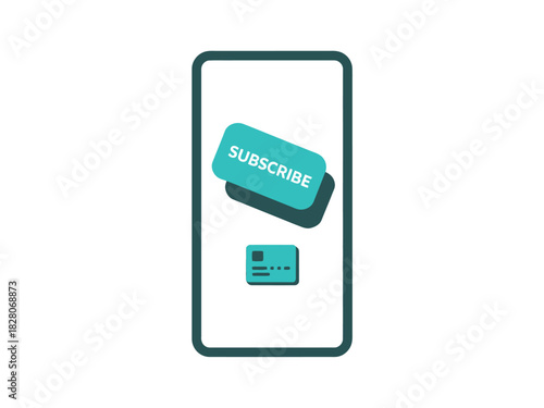 A smartphone displays a 'subscribe' button and a credit card icon, suggesting online payment for subscriptions.