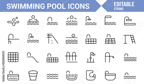 Clean monoline swimming pool elements for leisure and fitness design