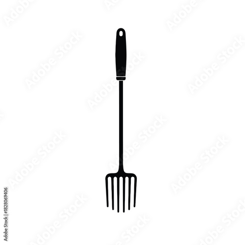 Black silhouette of a garden fork on white background