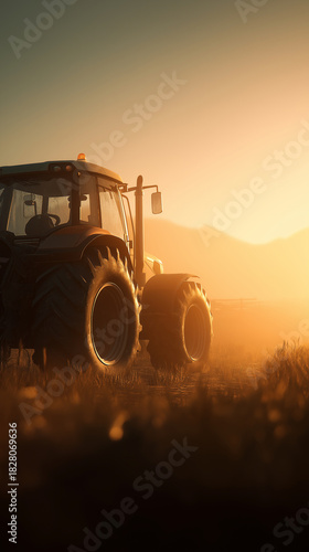 tractor land agriculture dusk sunset ecology industry modern agriculture cultivation vertical visual