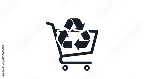 Eco-friendly shopping cart with recycle symbol for sustainable consumerism