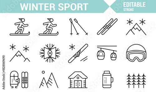 Clean monoline winter sport symbols for outdoor design projects