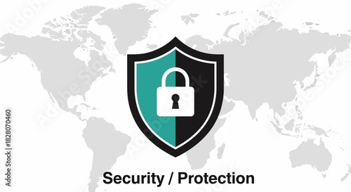 Global cybersecurity concept with lock icon and world map background