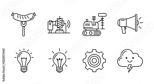 Minimalist technology and food icons: communication, innovation, and energy concepts