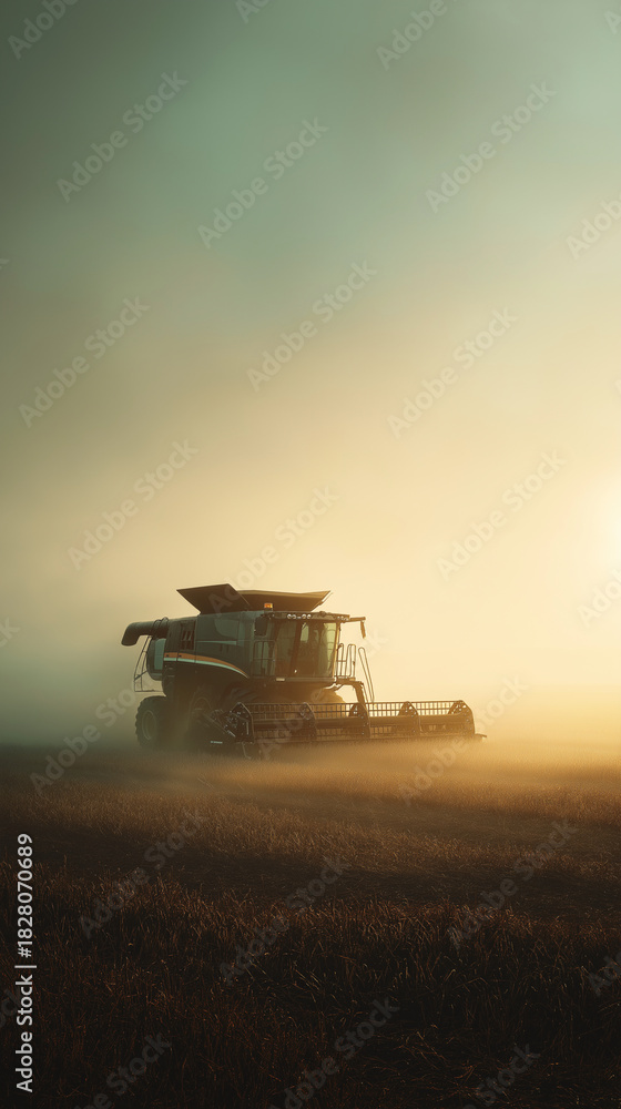Naklejka premium combine harvester land agriculture dusk ecology industry modern agriculture cultivation vertical visual