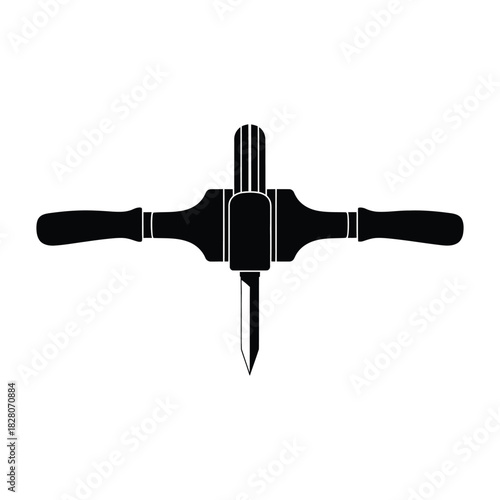 Black silhouette of a hand drill with two handles tool