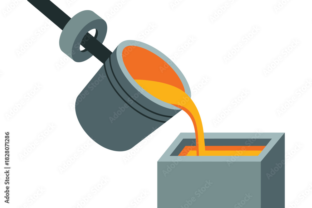 Obraz premium Molten metal is poured from a crucible into a mold for industrial manufacturing.
