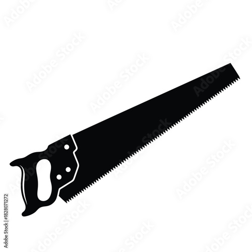 Black silhouette of a hand saw on white background