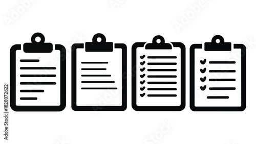 Clipboard icon set vector illustration of document checklist flat design element for business and organization Isolated on transparent background, png