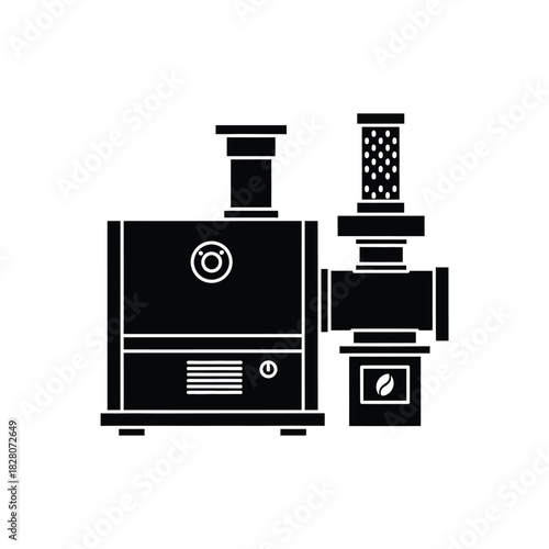 Black silhouette of a juicer with a coffee bean icon