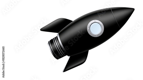 Fototapeta Naklejka Na Ścianę i Meble -  Black rocket ship metallic window futuristic design isolated on transparency background space travel adventure innovation technology exploration excitement