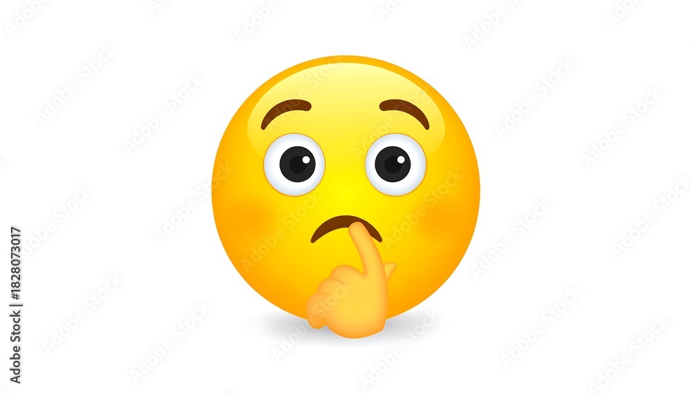 Fototapeta premium Concerned emoji with a finger touching its lip, set against a white background