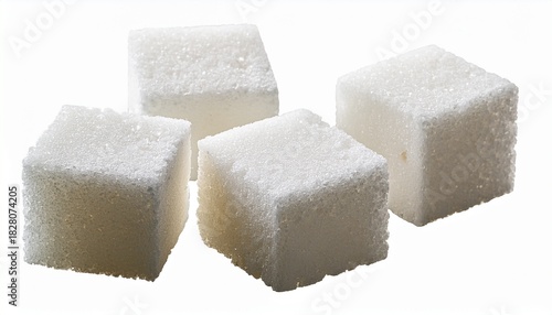 Close Up Of Three White Sugar Cubes Isolated On Transparent Background