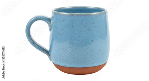 Foto Light blue ceramic mug isolated PNG, speckled glaze and terracotta base for coff