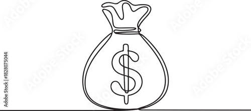 Continuous one line drawing of Money bag. Single line drawing illustration of Dollar money bag storage. one line Icon drawing