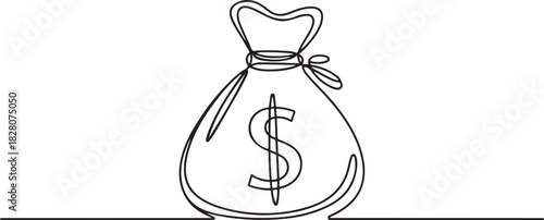 Continuous one line drawing of Money bag. Single line drawing illustration of Dollar money bag storage. one line Icon drawing
