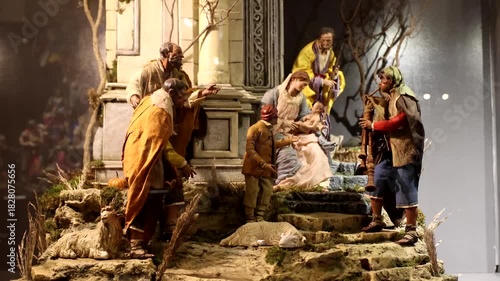 Miniature reproductions and artistic nativity scenes of the nativity scene characters according to Christian tradition. 