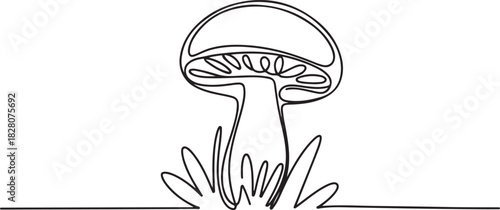 Continuous one line drawing of Mushroom. Single line drawing illustration of Mushroom growing on field. Mushroom in nature concept vector art. one line Icon drawing