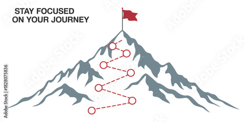 journey concept vector illustration of a mountain with a path and a flag at the top, showing the route to the peak, representing business journey, planning, goal achievement, strategy,