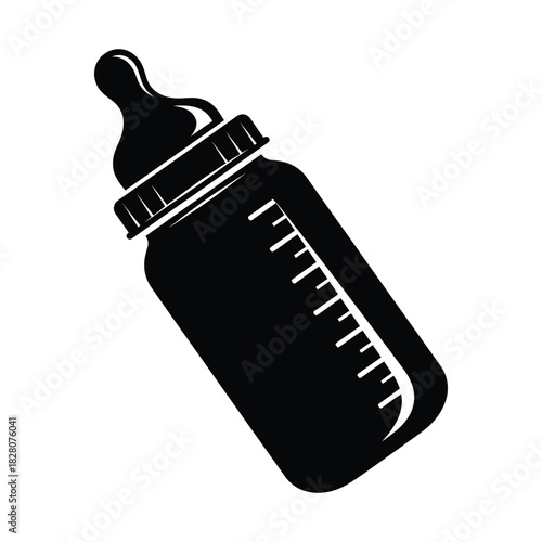 Baby bottle icon black and white silhouette