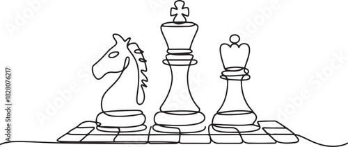 Continuous one line drawing of Chess Day celebrates. Single line drawing illustration of Game of strategy and intellect. one line Icon drawing