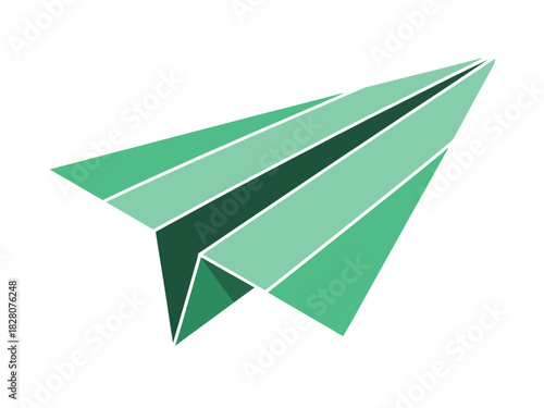 A simple green paper airplane flies forward against a white background, symbolizing communication.