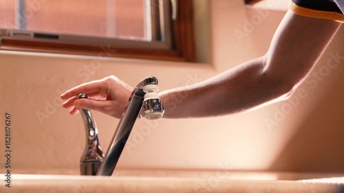 faucet turning on to hot water