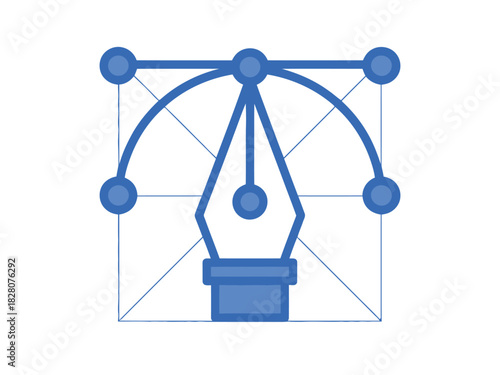 A blue vector graphic icon resembling a pen nib with bezier curves and anchor points.