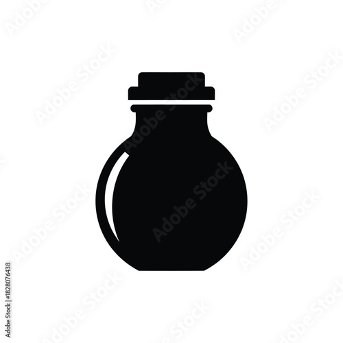 Black silhouette of a round glass bottle with a stopper