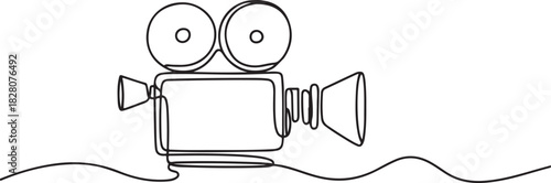 Continuous one line drawing of Movie camera. Single line drawing illustration Cinema camera. one line Icon drawing