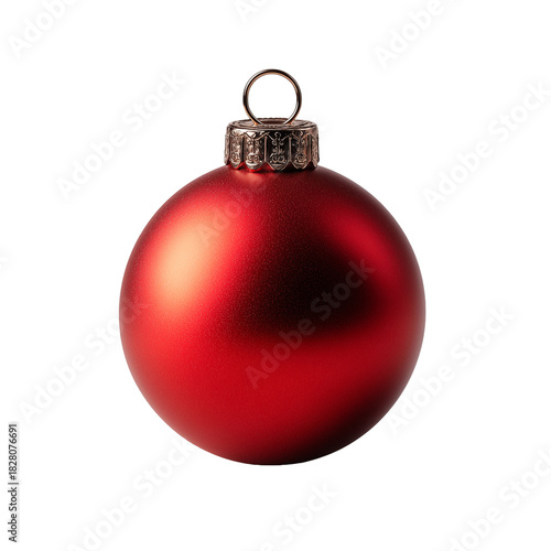 Matte Red Christmas Bauble — Non-Glare Finish (Isolated on White)
