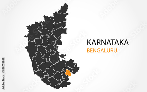 Karnataka map vector map with bangalore highlight, bangalore map in karnataka state