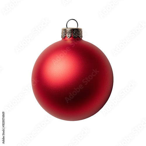 Matte Red Christmas Bauble — Non-Glare Finish (Isolated on White)