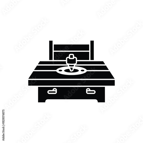 Black silhouette of a router table with a router bit