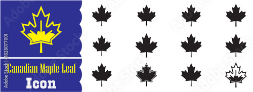 Set of Canadian Maple Leaf icon, Canadian Maple Leaf Black vector collection