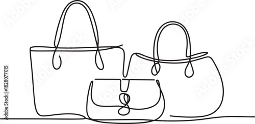 Continuous one line drawing of Women's handbags. Single line drawing illustration of HandBags. Fashionable style concept vector art. one line Icon drawing