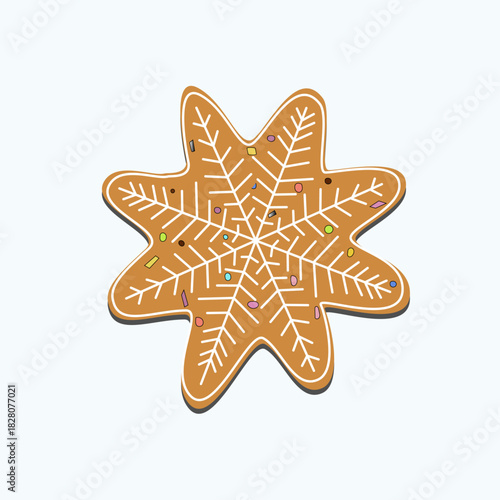 A Christmas gingerbread cookie in the shape of a snowflake isolated on white.