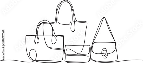 Continuous one line drawing of Women's handbags. Single line drawing illustration of HandBags. Fashionable style concept vector art. one line Icon drawing