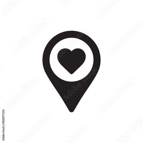 Map location pin with a heart symbol minimal solid icon
