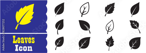 Set of Leaves icon, Leaf Black vector collection