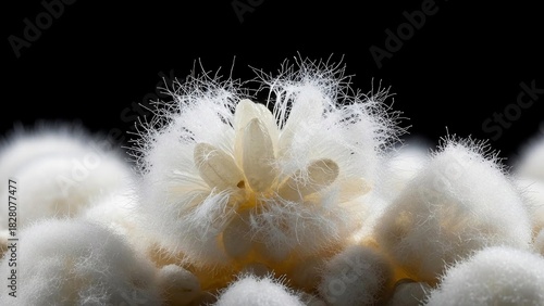 Macro Detail of Koji Rice Grains Covered in White Aspergillus Oryzae Mycelium, Fermentation Science