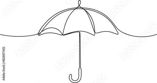 Continuous one line drawing of opened umbrella. Single line drawing illustration of umbrella protection for rain and uv. one line Icon drawing