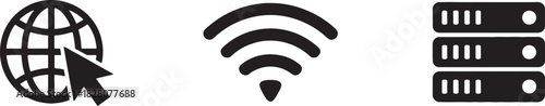 Website Connection and Data Servers Icon Set | Network, Wifi, Cloud, Hosting Symbols