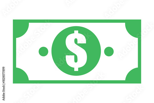 Green dollar banknote money icon for finance banking cash currency payment