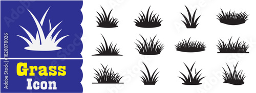 Set of Grass icon, Grass Black vector collection