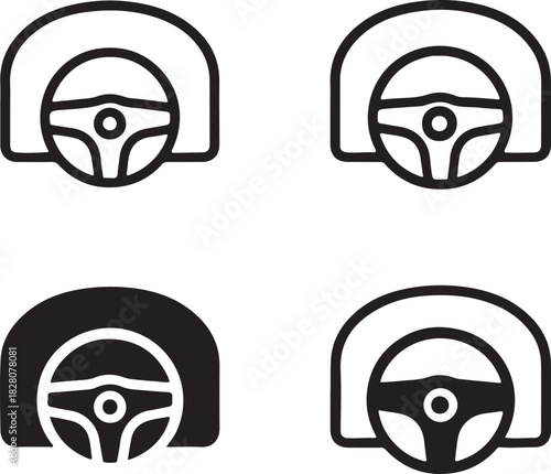 Smart car dashboard icon, digital vehicle interface, smart car monitoring, automotive dashboard tracker, vehicle display system, intelligent car dashboard, isolated black vector, minimal thin stroke