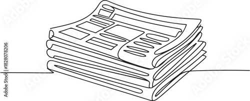 Continuous one line drawing Stack of news newspapers. Single line drawing illustration of News newspapers. one line Icon drawing