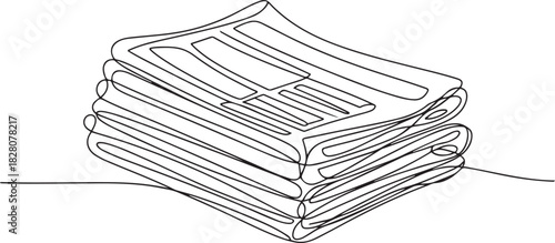 Continuous one line drawing Stack of news newspapers. Single line drawing illustration of News newspapers. one line Icon drawing